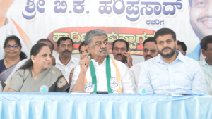 KPCC president BK Hariprasad speaking to reporters in Shivamogga