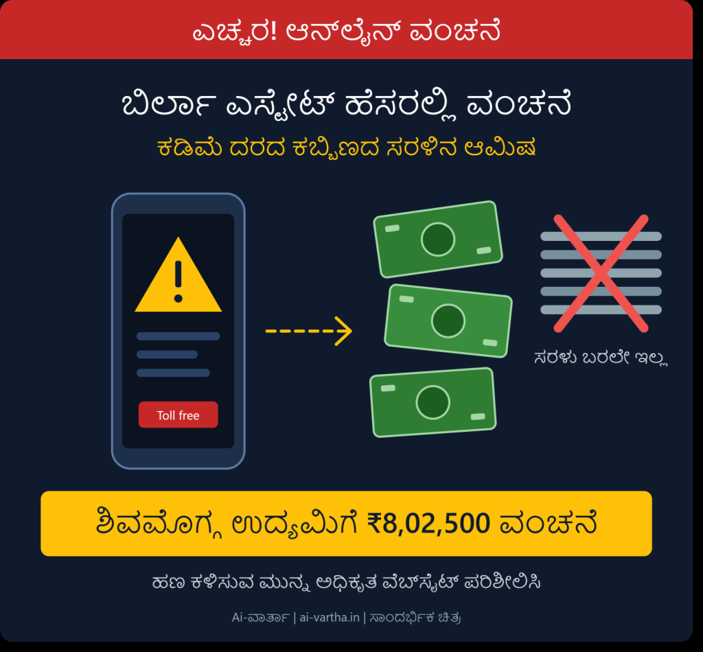 ಶಿವಮೊಗ್ಗದಲ್ಲಿ ಬಿರ್ಲಾ ಎಸ್ಟೇಟ್ ಹೆಸರಿನಲ್ಲಿ ಕಬ್ಬಿಣದ ಸರಳು ವಂಚನೆ – Shivamogga online fraud
