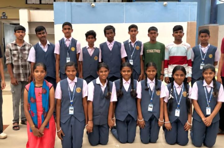 Divij and Advik Kadidal conducting an organ donation awareness programme at Rotary School, Shivamogga